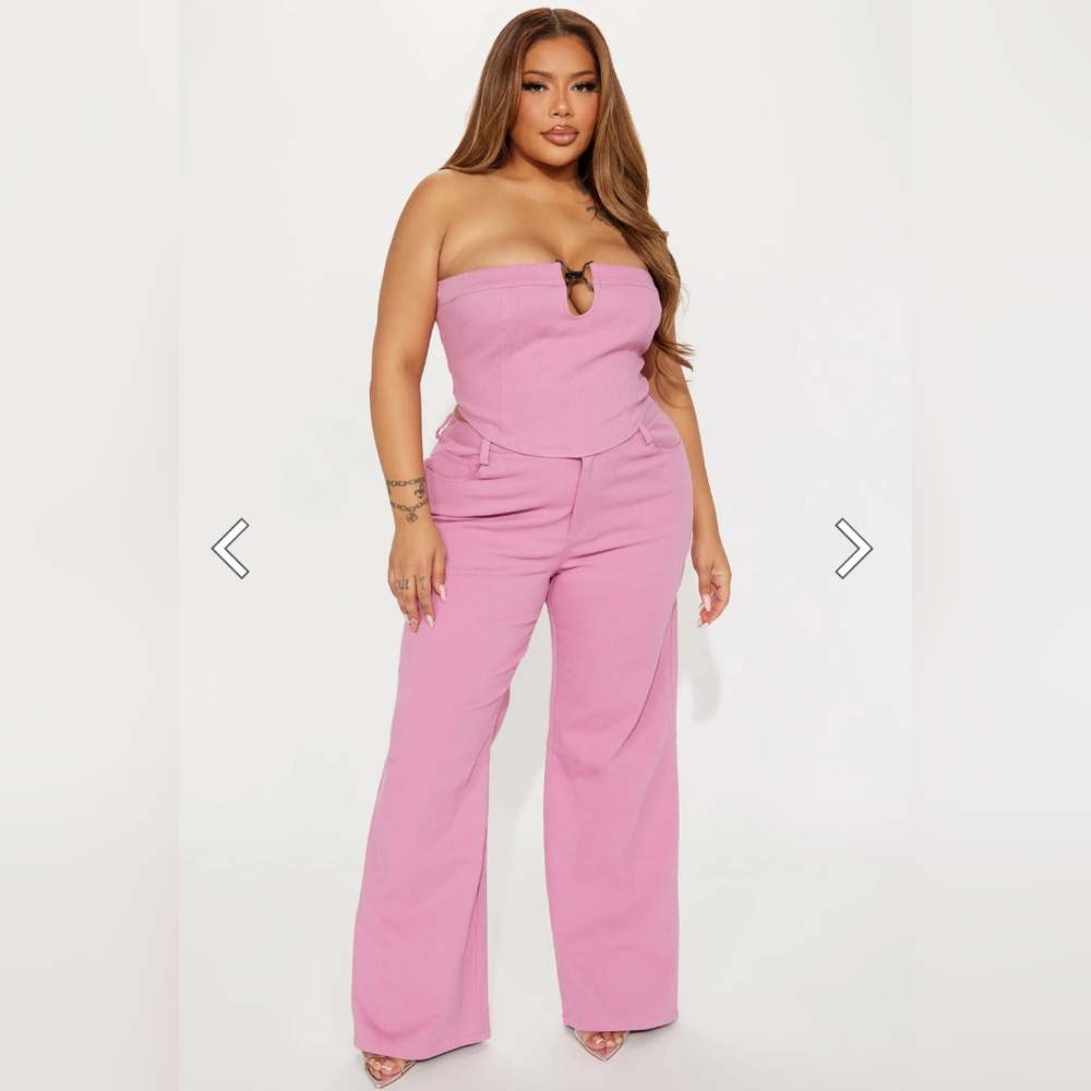 NWT Fashion Nova Pink Denim 2PC Wide Leg Set